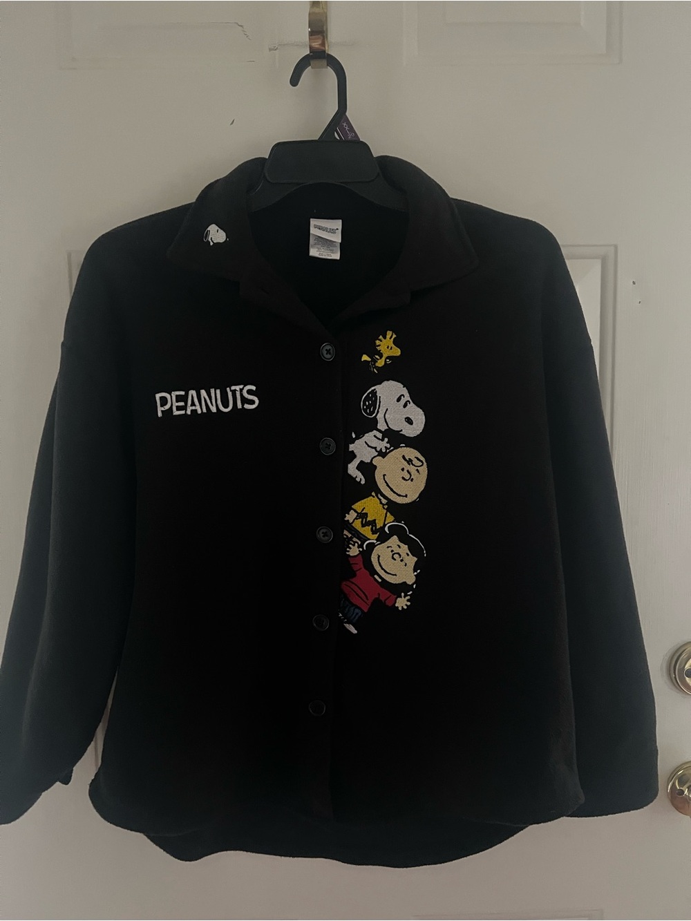 Peanuts Black Teddy Jacket with Character Front Panel